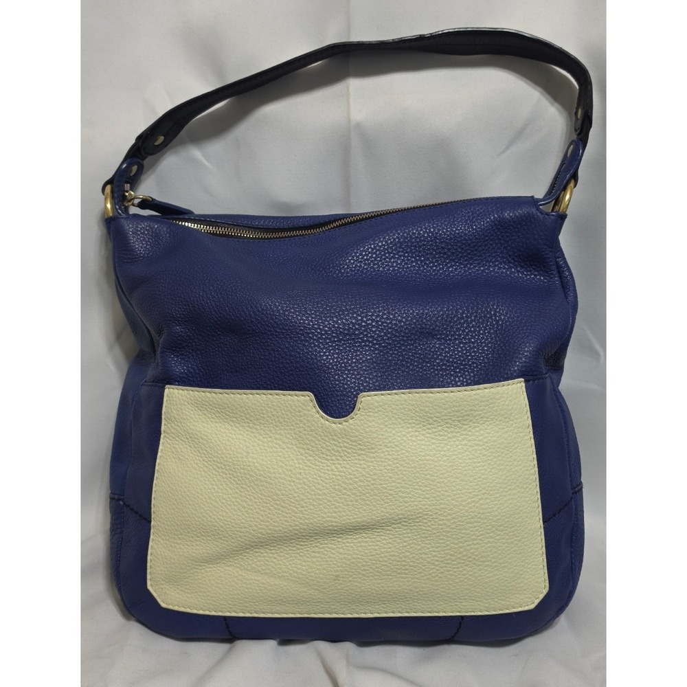 OrYany Blue Pebbled Leather Hobo Bag Colorblock Cream Pocket with Pouch